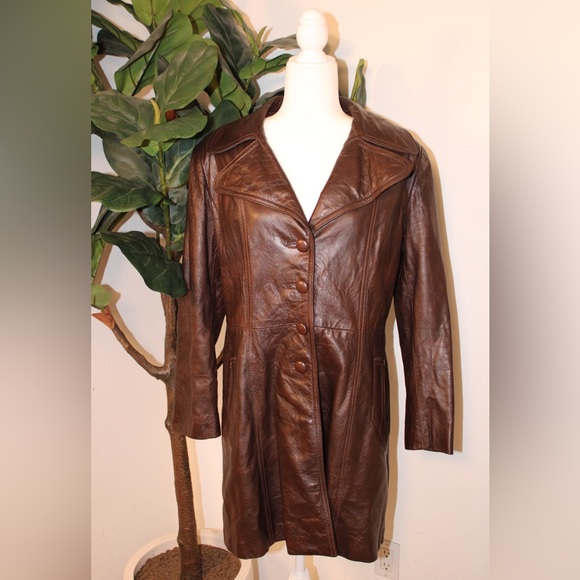 Olympic USA Jackets & Blazers - Vintage 1970s Olympic USA Genuine Leather Car Coat / Trench Coat - M/L